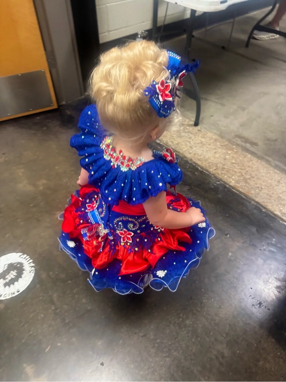 Blue & Red Sparkle Pageant Costume for Girls